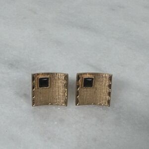 Vintage Swank Men's Cufflinks Gold Tone Filagree Square Stone in Corner